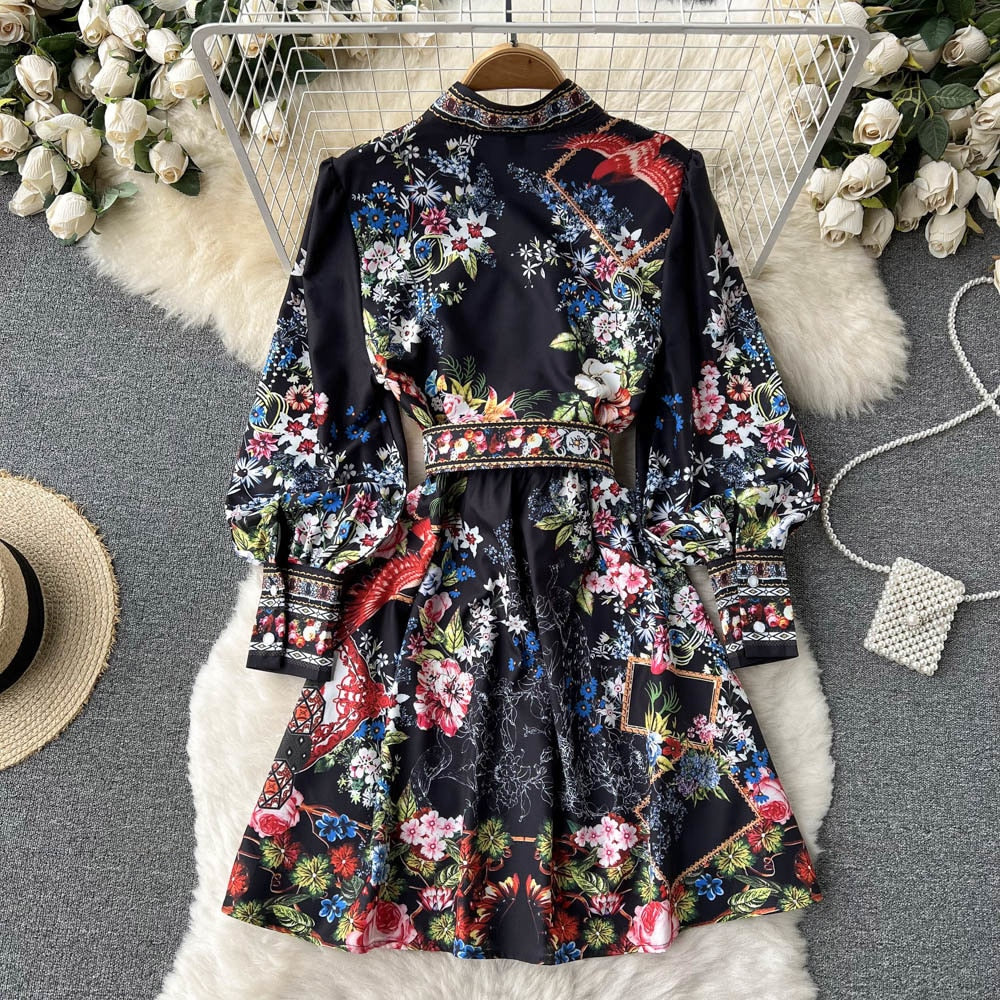 Floral Print Short Dress     S571