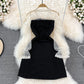 Women Clothes Temperament Robe Patchwork Gauze Black Dress V-neck Lace    S555