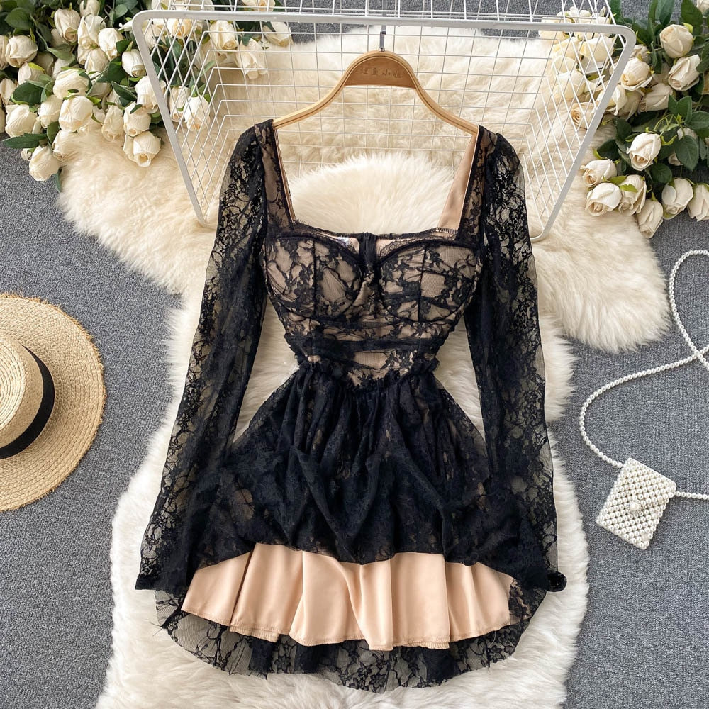 Elegant Black Lace Dress    S558