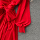 Red Irregular Long Dress    S581