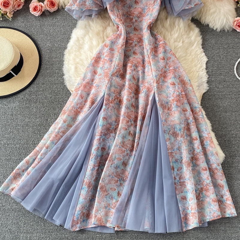 Chiffon Floral Strap Dress    S538