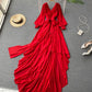 Red Irregular Long Dress    S581