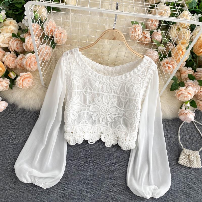 Lovely flower long sleeve top crop tops 1304