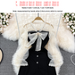 Women Clothes Temperament Robe Patchwork Gauze Black Dress V-neck Lace    S555