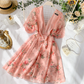 French Floral V Neck Summer Chiffon Dress   S601
