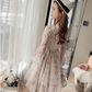 Lady Elegant Chiffon Dress Summer High Elastic Waist Ruffles Sleeve V-neck   S552