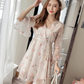 Lady Elegant Chiffon Dress Summer High Elastic Waist Ruffles Sleeve V-neck   S552