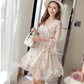 Lady Elegant Chiffon Dress Summer High Elastic Waist Ruffles Sleeve V-neck   S552