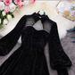 Elegant Sequins Velvet Mesh Long Sleeve Party Dress     S542