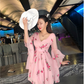 Summer Flower Embroidery Light Pink Dress    S545